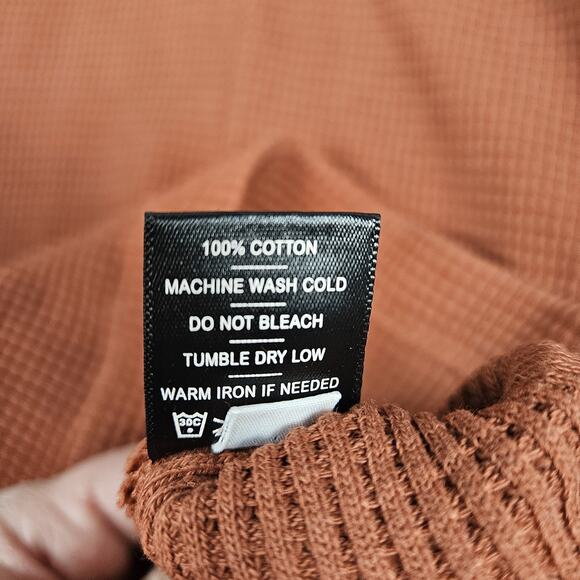 American Giant Waffle Knit Thermal Shirt Rust Orange Long Sleeve Men’s Large USA - Picture 5 of 7